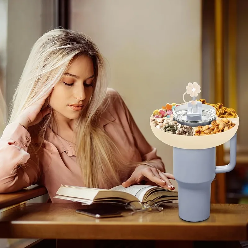 

Snack Bowl for Cup 40oz Quencher H2.0 Tumbler 40oz with Handle, Reusable Silicone Snack Tray cup access