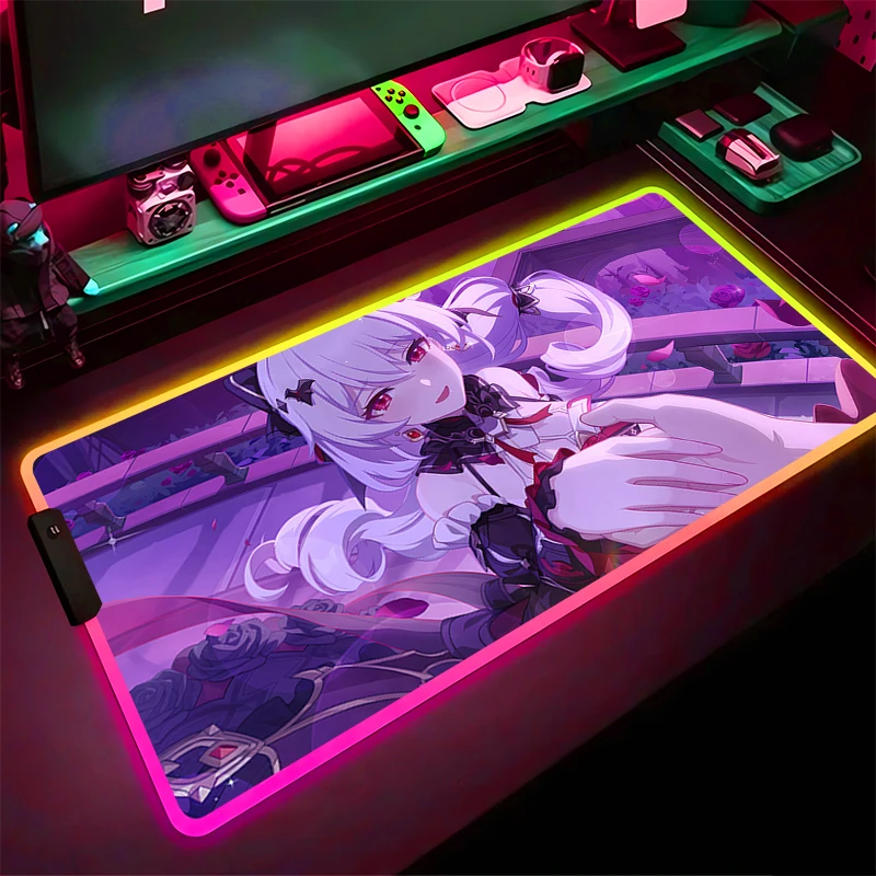 RGB Mouse Pad Theresa Honkai Impact 3 Non-Slip Rubber Edge locking mousepads Game play mats notebook computer Home Decor