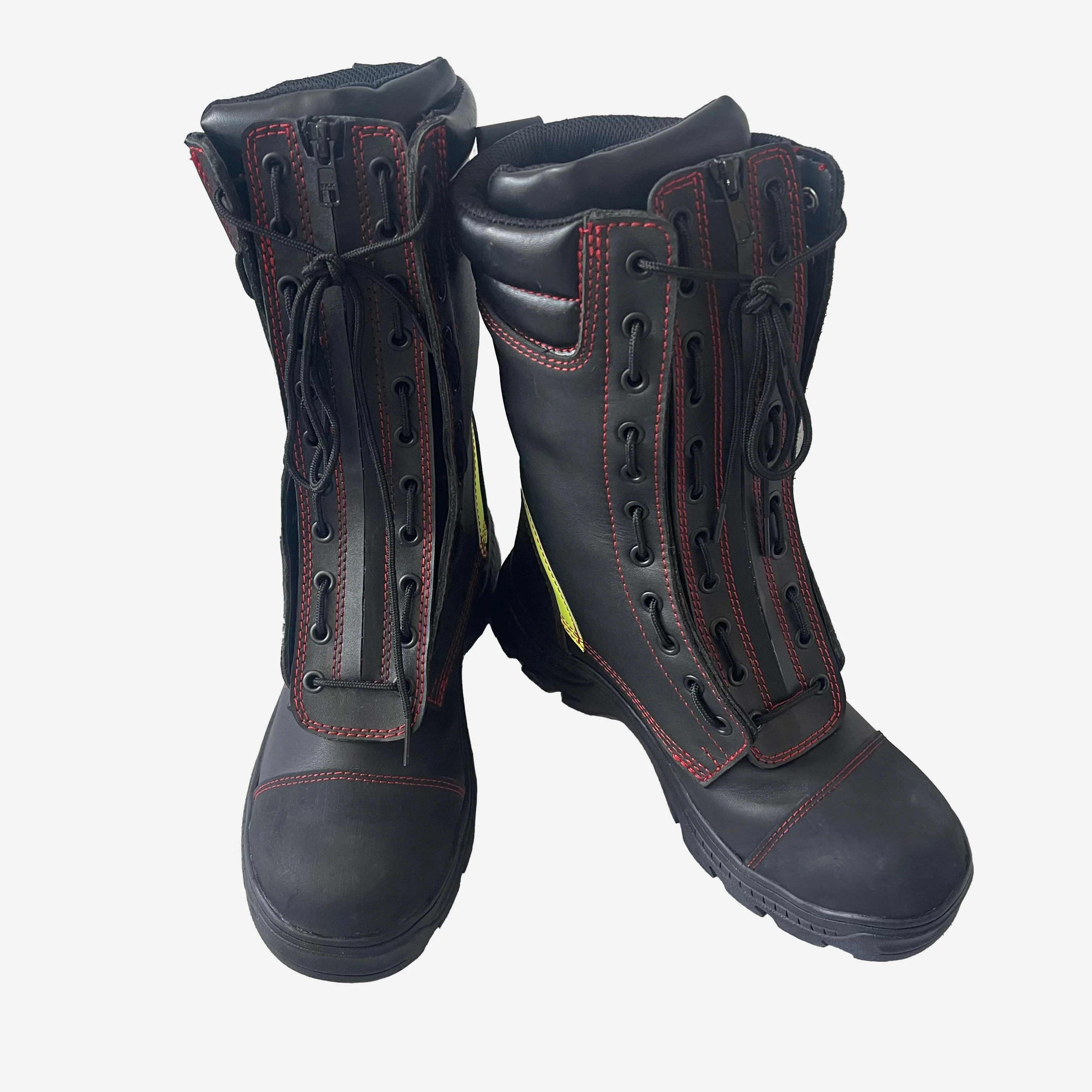 Ayonsafety Skid Resistant Firefighter Fire Boots With Steel Toe & Fire-Resistance Shoes Laces And Zippers For Firefighting
