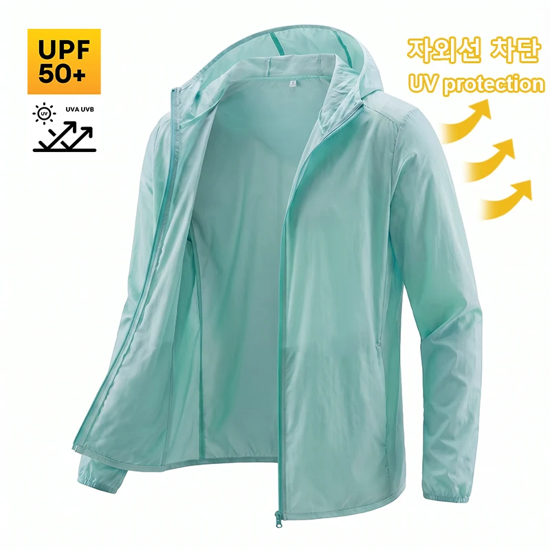 Men Sun Protection Jacket UPF UV Cooling Hooded Quick Dry Lightweight Outdoor Hiking Fishing Jacket Summer Breathable