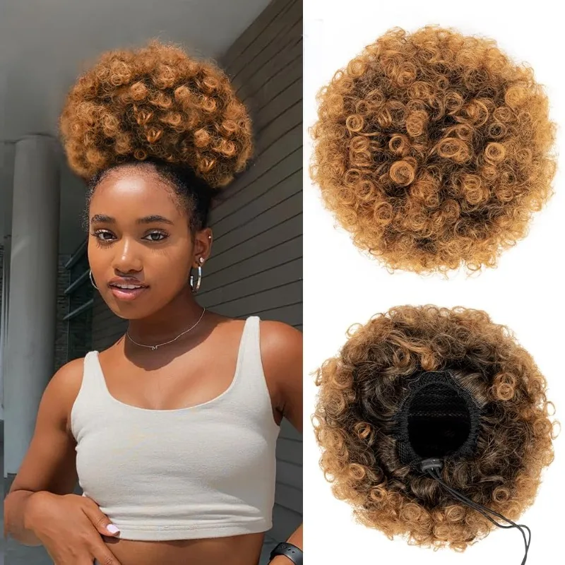 Sanggul Afro Puff Tali Serut |   Ekor Kuda Keriting Keriting 8 Inci |   untuk Ekstensi Rambut Manusia Wanita
