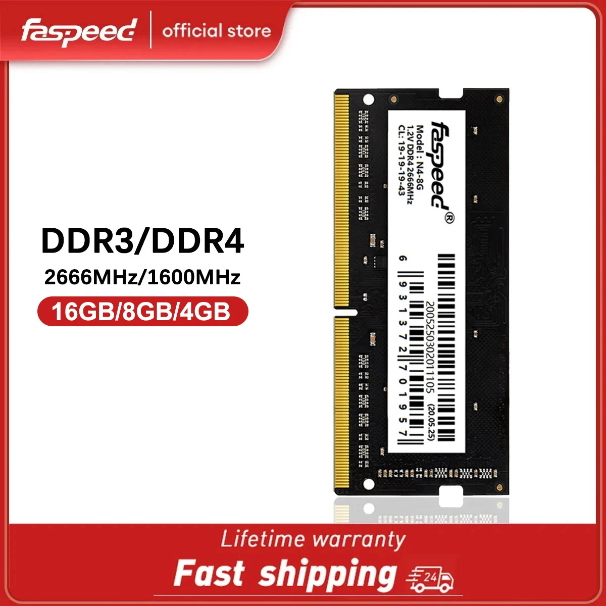 

Faspeed Memoria Ram DDR4 DDR3 16GB 8GB 4GB 32GB 3200 2666 2400 1600 1333 MHZ Sodimm Laptop Notebook Memory Compatible Intel AMD