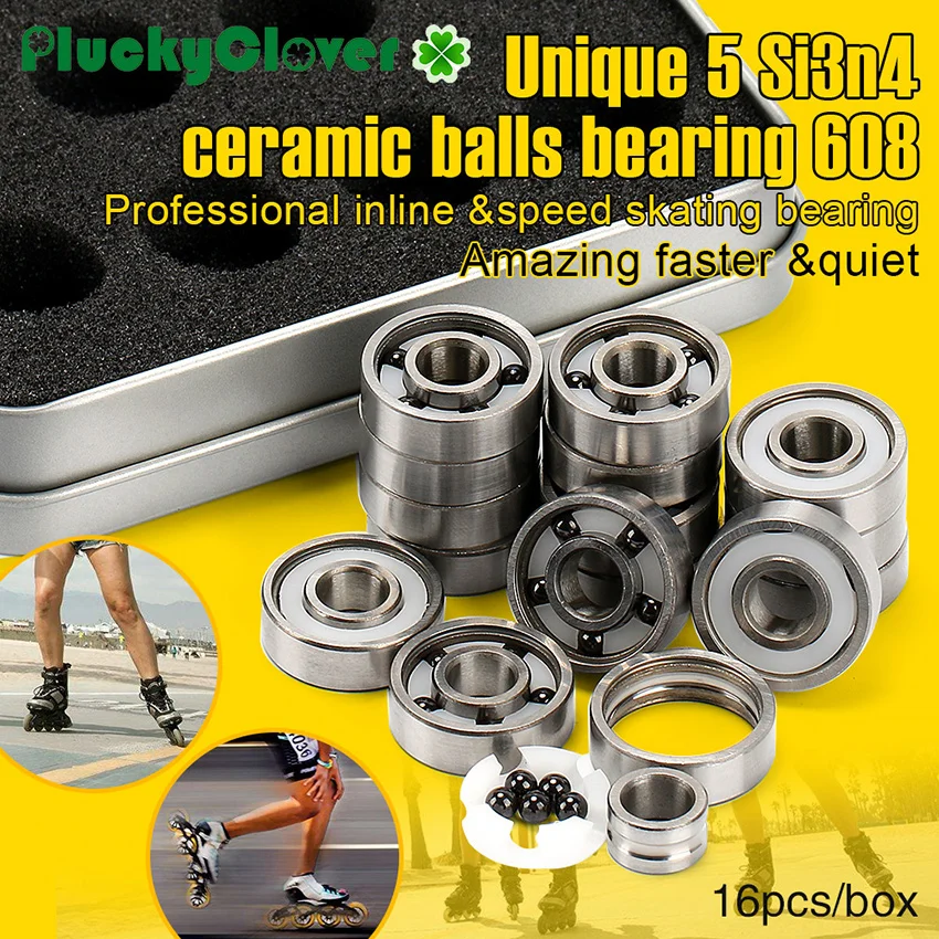 Super Fast! Black Ceramic 5 ball Bearing 608 for Roller Skates Speed Skating Competition PRO Racing Inline Slalom Skates Bearing