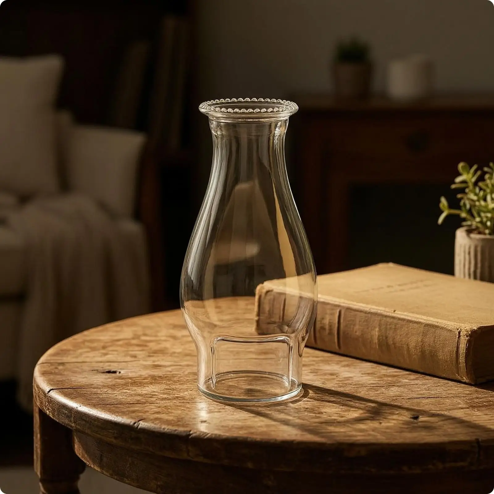 Oil Lamp Chimney Transparent Glass Chimney with Beaded Border Vintage-Style