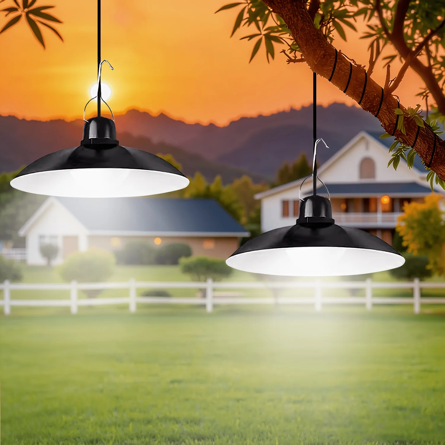 1pc Solar Pendant Light Outdoor LED Lamp Double-head/single headed Chandelier for Indoor Outdoor Courtyards Shed Barn Room Decor