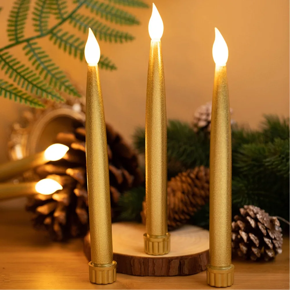 4Pcs Classic Taper LED Candle Light Long Warm Light LED Candle Lamp Gold Flameless Electronic Candle Light Thanksgiving