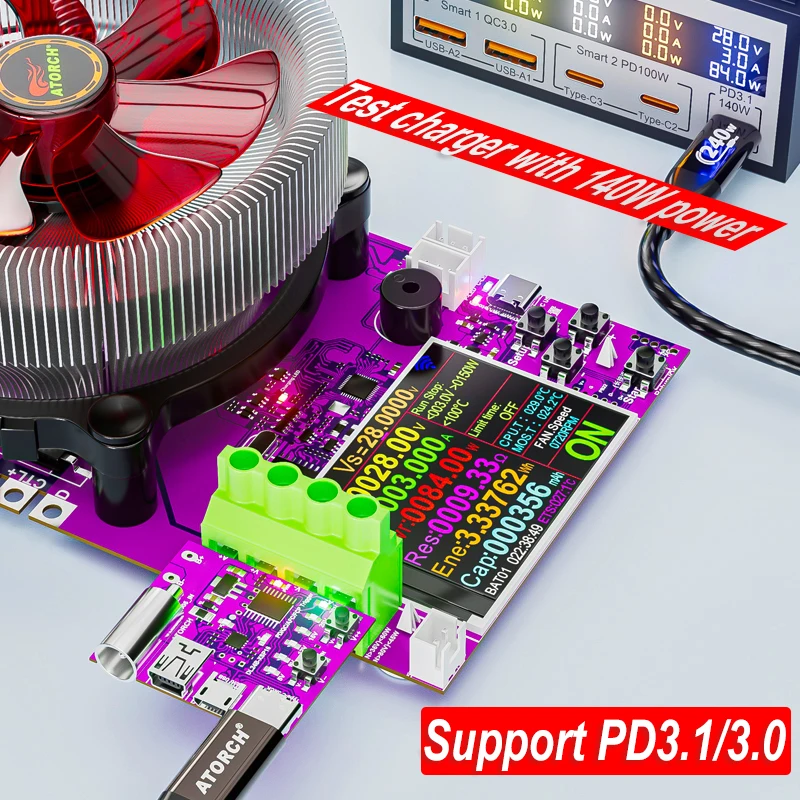 Imagem -05 - Atorch Tipo-c Pd3.1 Protocolo de Carregamento Rápido Placa de Teste de Fios Medidor de Tensão Deceiver 140w Carregador Ferramenta de Envelhecimento para Testador de Carga Dl24