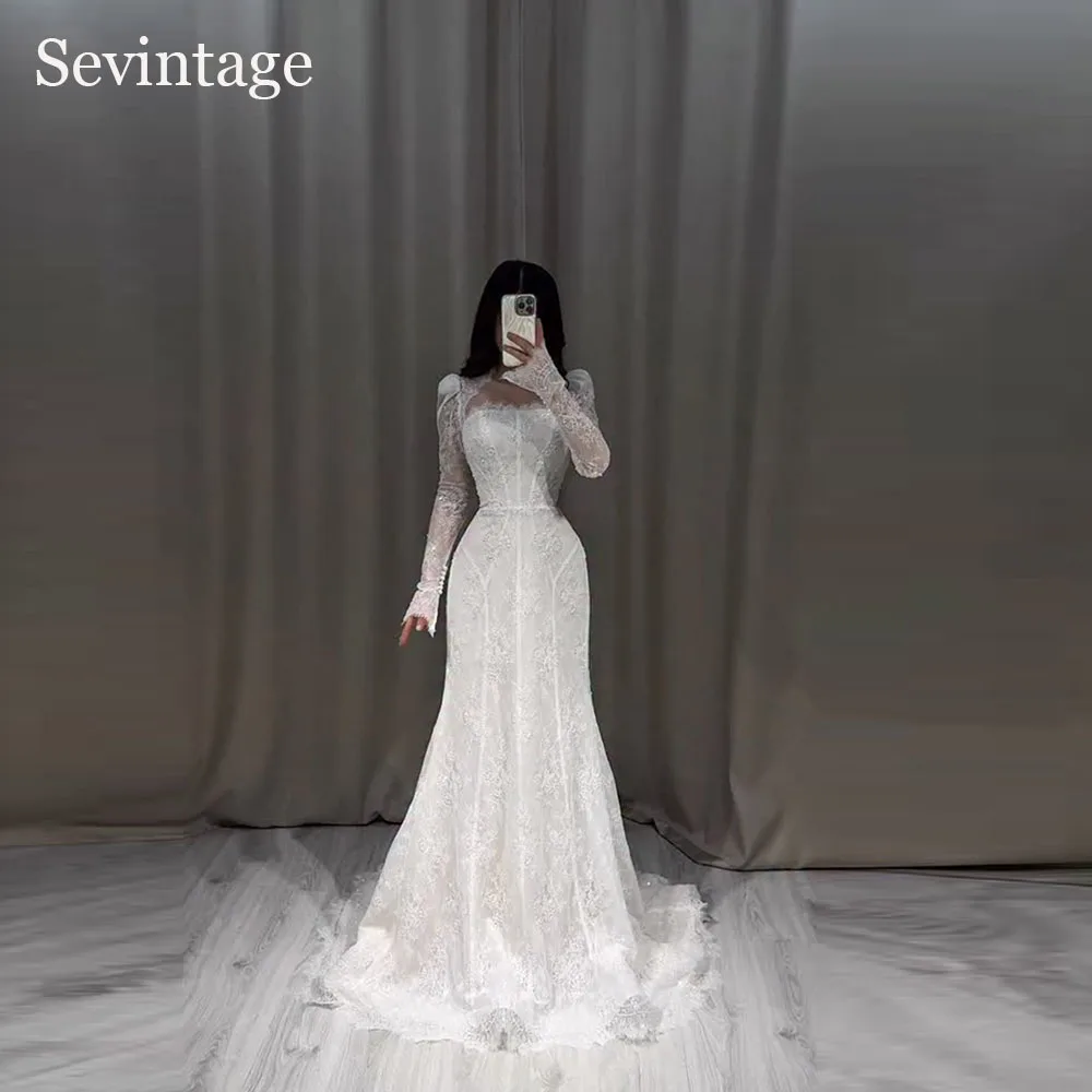 Xijun Ivory Lace Mermaid Wedding Dresses with Jacket Long Sleeves Sequined Bohemian Bridal Dresses Formal Prom Dresses Customize