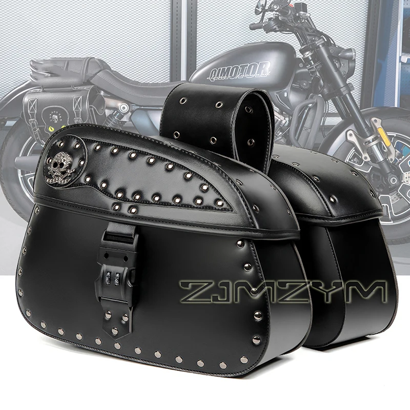 Universal Retro Motorcycle Side Bag Vintage Punk Motorbike Hanging Bag PU Leather Throwover Saddlebags For Harley