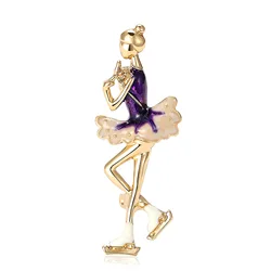 Enamel Pretty Ballet Figure Skating Girl Brooches For Women Badge Party Daily Jewelry Pin Ice Skate Dancer Ballerina Gifts