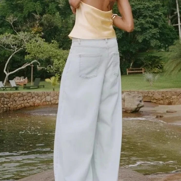 Estate New Sle da donna in raso di seta con colletto appeso Top Quali Feel Commute Sle vestibilità ampia in fibra di poliestere