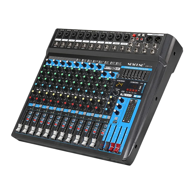 10 channels Professional Bluetooth mixer 48V phantom power Built-in 24-bit DSP effects