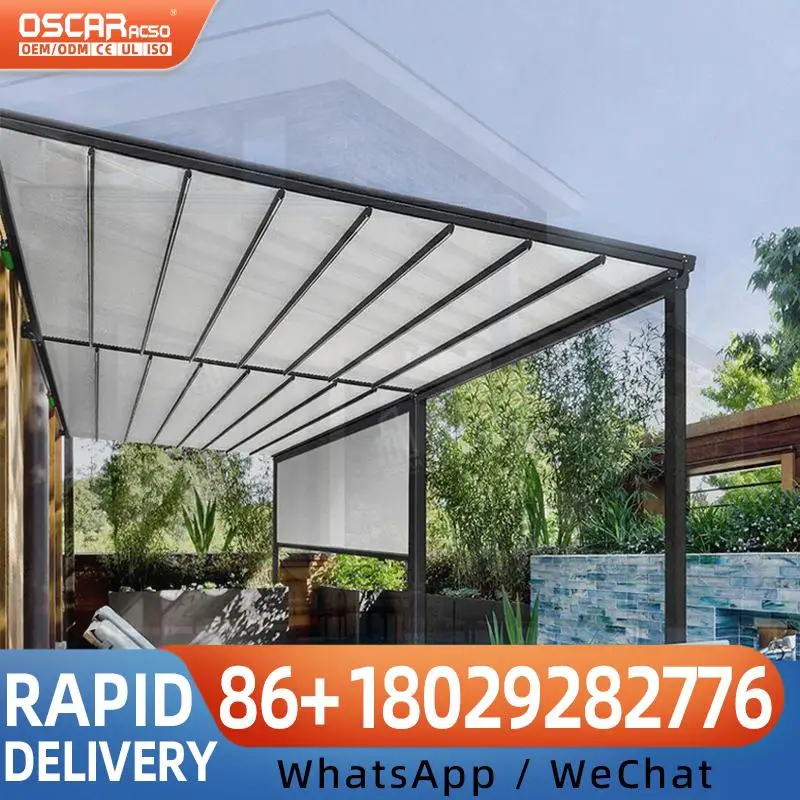 

Outdoor Motorized Retractable Sliding Roof Practical Awning for Terrace Sun Shading Retractable Canopy Pergola