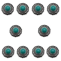 10Pcs Vintage Engraving Sun Flower Decorative Buckle Turquoise Round Conchos Castings Screw Back Button DIY Leather Accessories