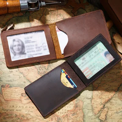 AIGUONIU اليدوية الجلد الطبيعي رجل غطاء رخصة القيادة مجنون الحصان الجلود غمد بسيط خمر تصميم غطاء جواز السفر Sel