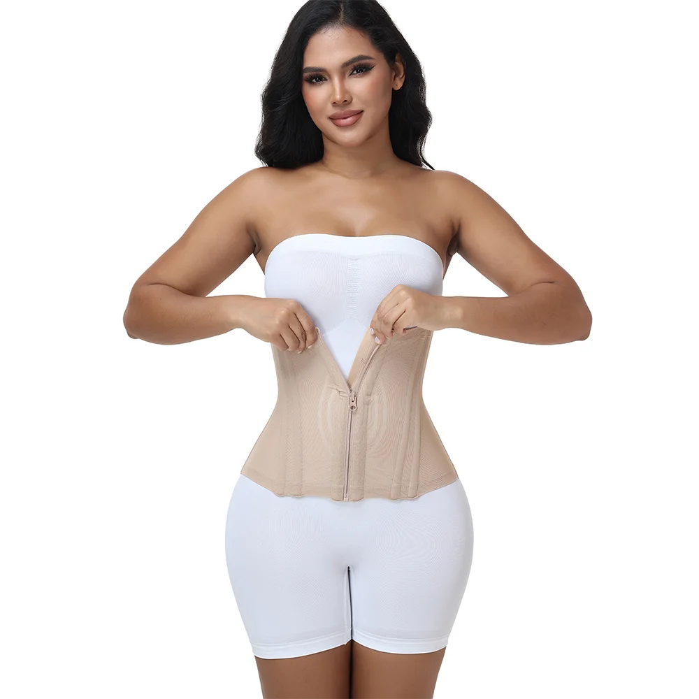 Women Mesh Waist Trainer Steel Bone Tummy Control Waist Cincher Breathable Body Shaper Hourglass Figure Postpartum Flat Belly