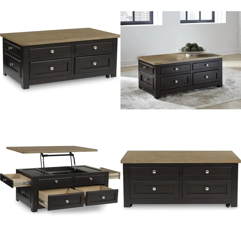 

Повседневный журнальный столик с подъемным верхом, 4 ящиками и роликами, темно-коричневая отделка из дерева