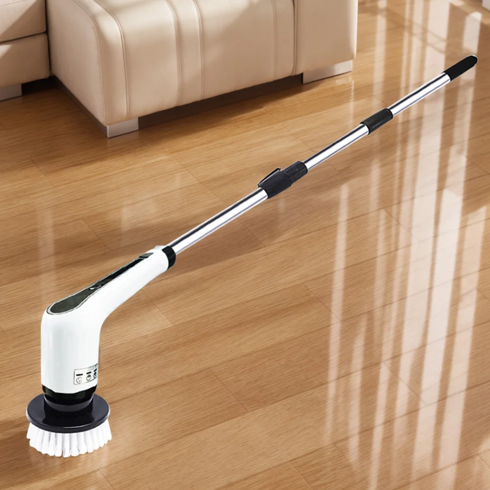 Versatile Electric Spin Cleaning Scrubber with LED Display and Multiple Brush Heads for Home Use in Kitchen and Bathroom