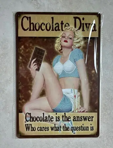 CHOCOLATE DIVA IS THE ANSWER METAL SIGN PUB BAR MAN CAVE CHOCOHOLIC 20x30cm