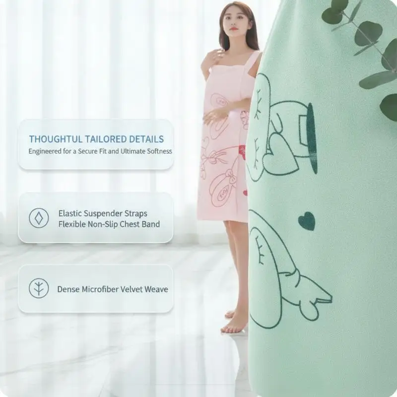 1Pcs Adult Women Absorbent Chest Bath Skirt Love Rabbit Thickened Wearable Bath Towel For Sauna And Steam Wipe