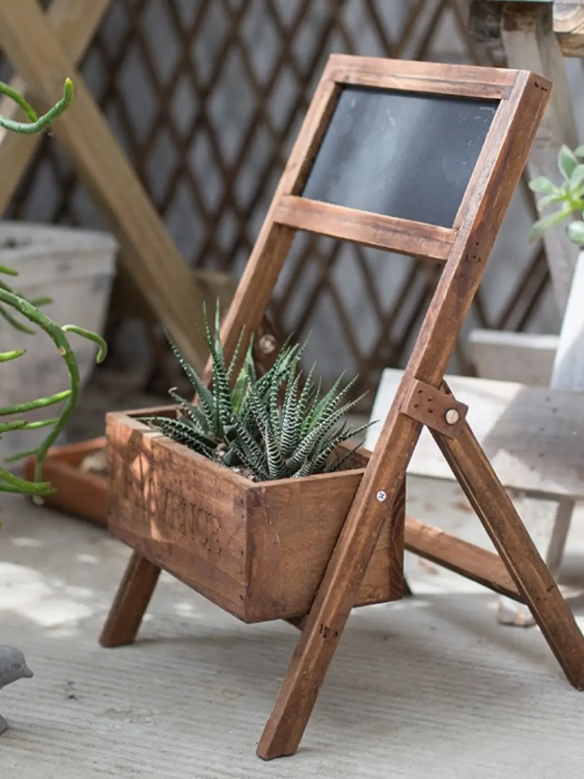 Wooden planter creative flower stand vintage solid wood planter balcony small blackboard garden flower box decoration ornaments
