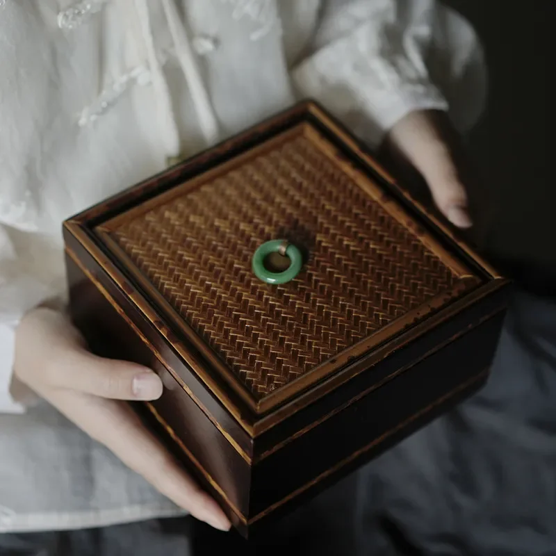 Xiangfei Bamboo Embroidery Storage Box Classical Desktop Organizer for Bracelet Buddha Beads Needle Thread Wenwan Jewelry