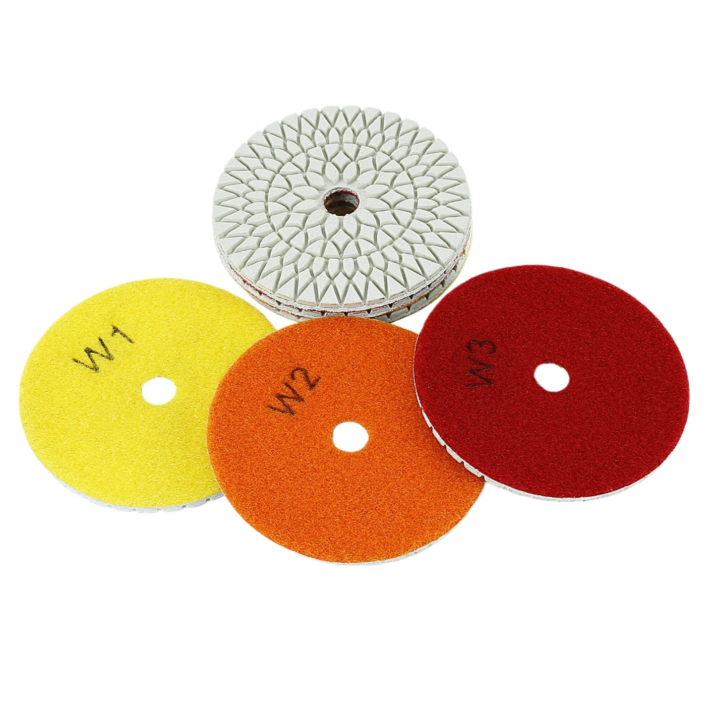 3 Stück 3-Stufen 4-Zoll Diamant-Polierpads Flexible Nass-Polierscheibe aus Granitharz zum Polieren von Marmor und Beton – Detail 6