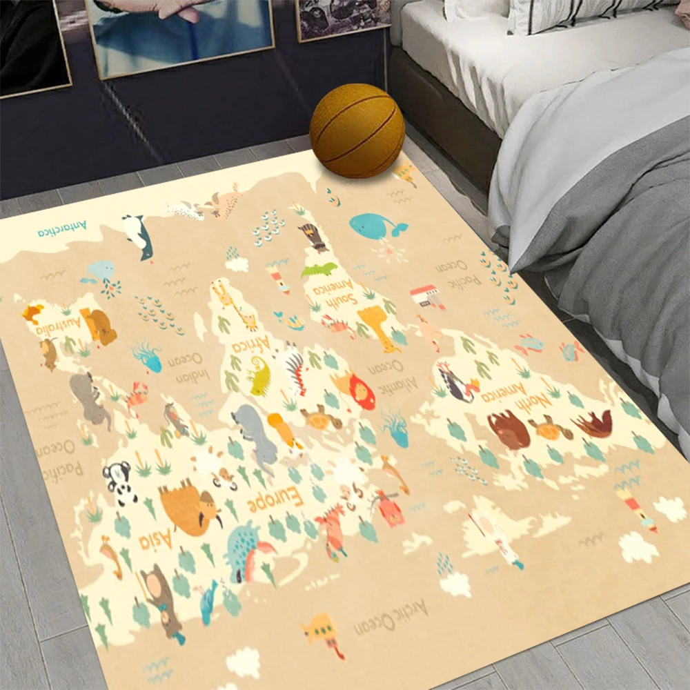Educational World Map  Rug Interactive Continents & Ocean Floormat Non Slip Learning Carpet for Toddlers Bedroom 