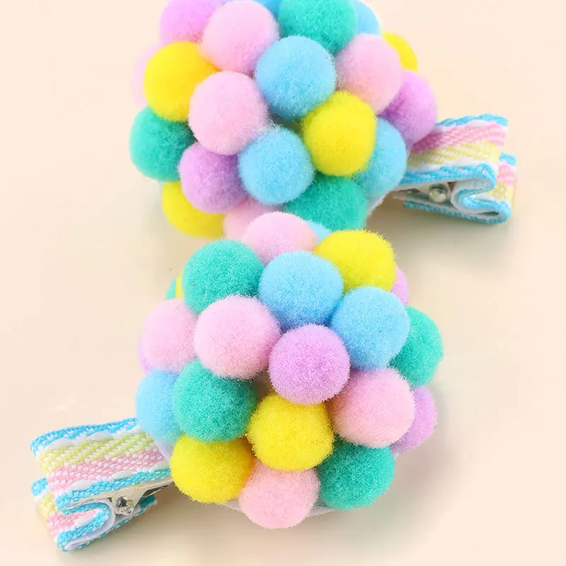 2Pcs Rainbow Balloon Hair Clips Sweet Baby Plush Hairpin Girls Handmade Side Clip Barrettes Fashion Hairgrips Hair Ornament