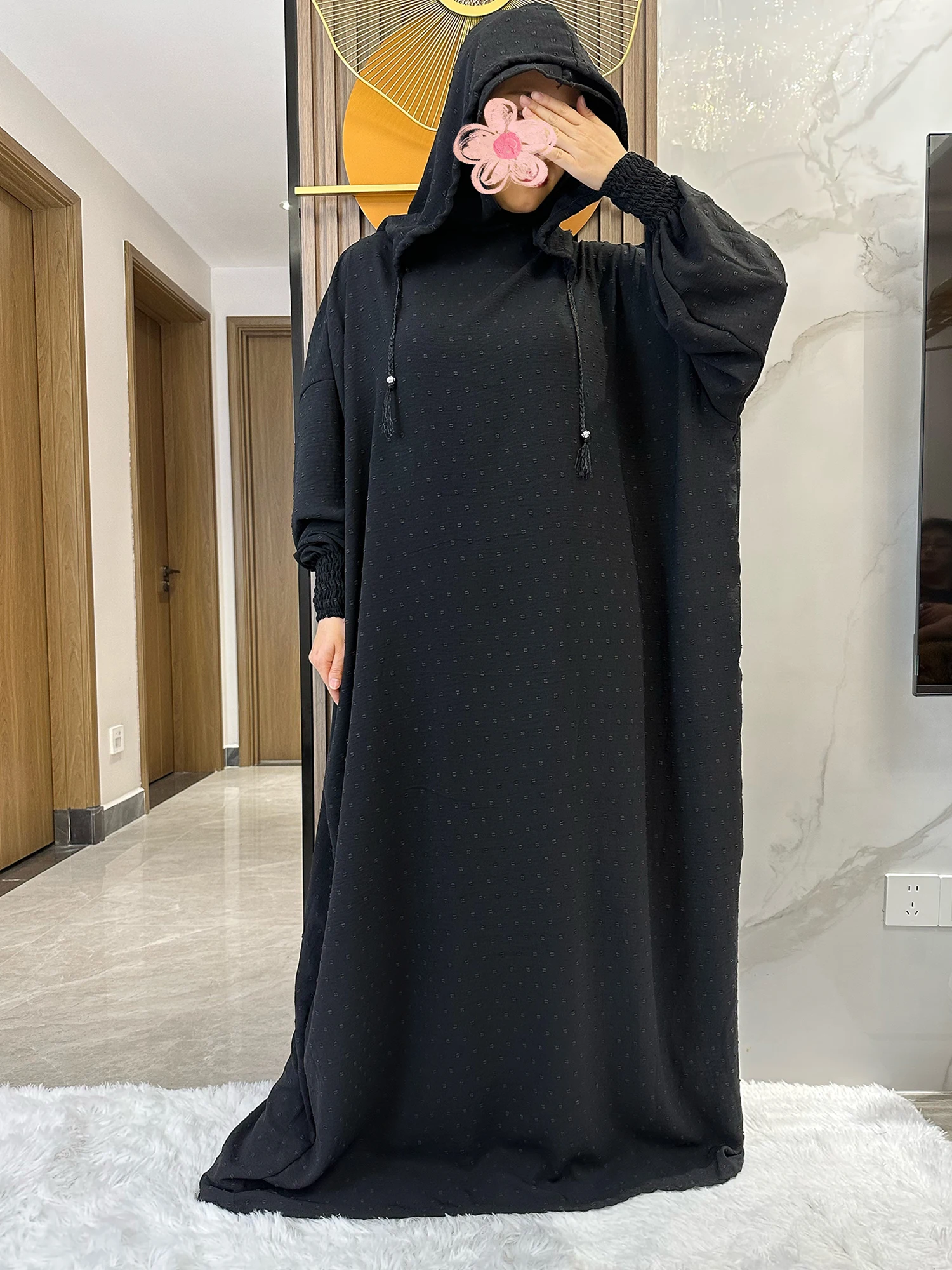 2024 New Ramadan Muslim Two Hats Abaya Dubai Turkey Islam Prayer Clothes 100% Cotton Fabric Dresses Islam Women Dress Kaftan