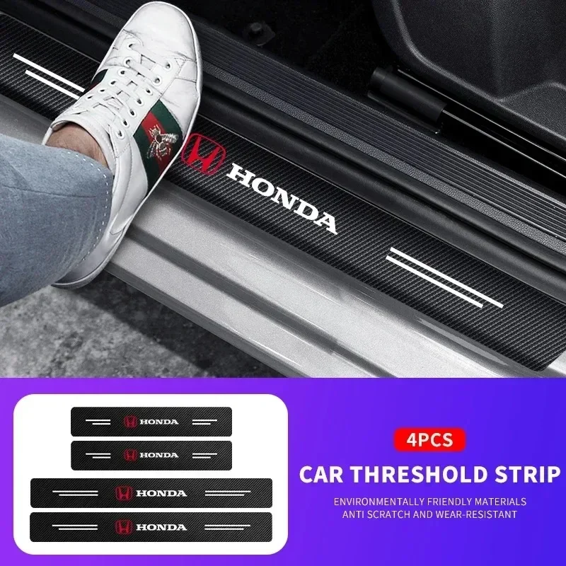 

4pcs Carbon Fiber Car Sticker Auto Door Threshold Scratch Waterproof For Honda Civic Fit Jazz Accord Pilot Passport CRV BRV HRV