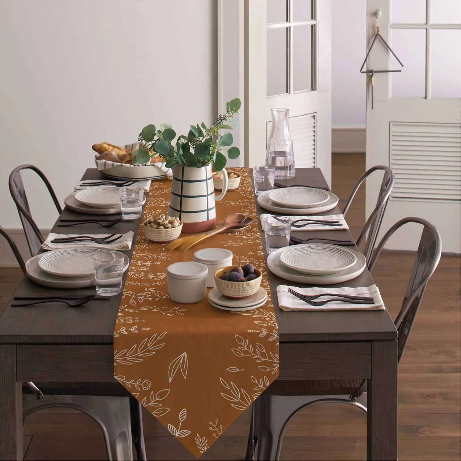 Grid Pattern Autumn Harvest Table Runner Wedding Party Tablecloth Coffee Dinning Table Decoration Table Runner