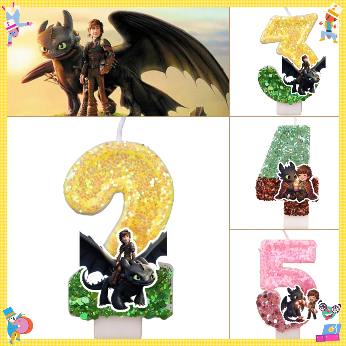 Cartoon Drachenzähmen leicht gemacht 0-9 Zahlenkerzen Party Tortendekoration Anime-Figur Happy Birthday Kuchenzubehör Geschenke