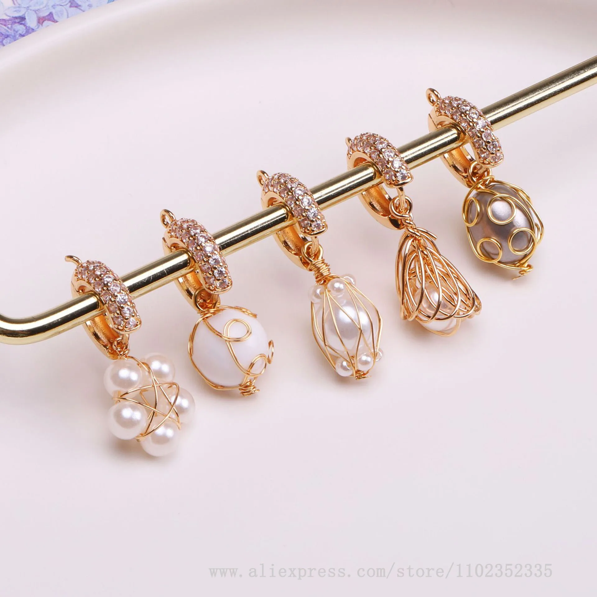 دلاية لؤلؤ مع سلك نحاسي ملفوفة ، مطلية بالذهب عيار 14 قيراط ، أسود وأبيض ، إكسسوارات تصنعها بنفسك ، 20 ، حقيبة ، جديدة