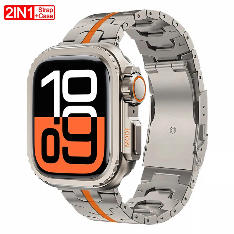 

Luxury Titanium Strap+Ally Case for Apple Watch Ultra 2 49mm Series 10 46mm 42mm 45mm 44mm Metal Band Case Iwatch 9 8 7 6 SE 5 4
