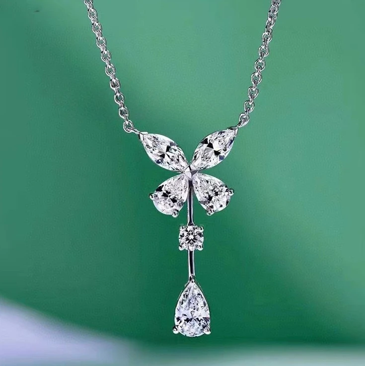 

Phantom Bow Water Drop Diamond Pendant Necklace Female Tassel Butterfly Clavicle Chain Niche Premium Temperament