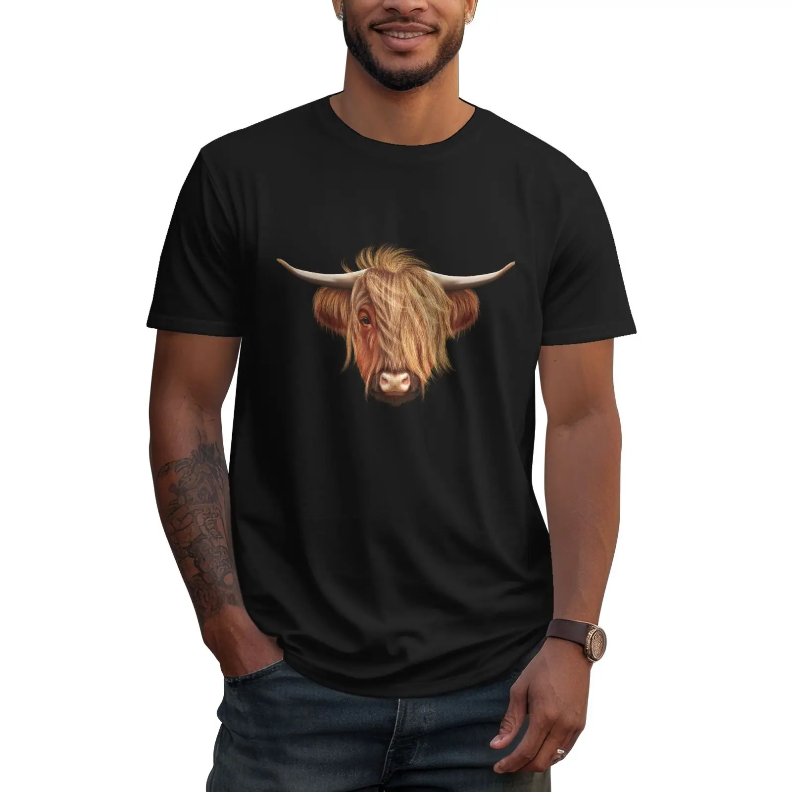 

Мужская футболка с рисунком шотландской волосатой хайлендской коровы, летние хлопковые повседневные футболки большого размера с короткими рукавами, уличная одежда, 100% хлопок