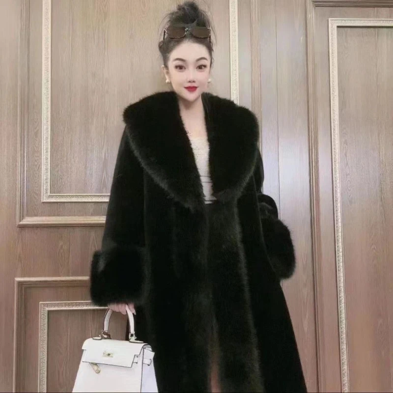 Abrigo de mujer, chaqueta de invierno de conejo Natural y piel, ropa larga para mujer, prendas de vestir exteriores femeninas con 2025