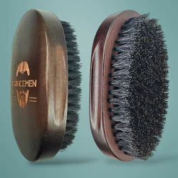 Gracemen Premium Dark Retro Beard Brush Oval Facial Brush for Men - 100 % Boar Bristle and Old-Styled Wooden Handle Hair Comb
