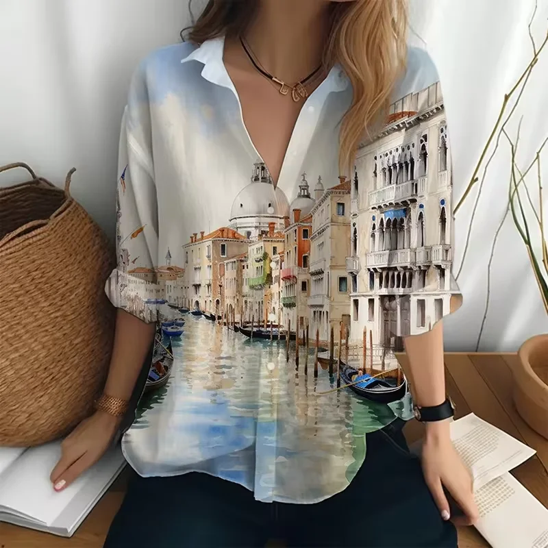 Chemises décontractées à manches longues imprimées en 3D pour la maison, chemise de rue ample, chemise à revers boutonnée, vêtements de mode, automne, nouveau