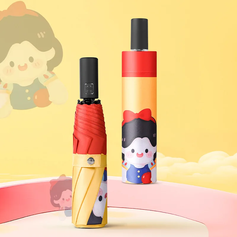 Disney Snow White Automatic Umbrella Rain & Shine Trifold Portable Student UPF50+ UV Protection Sun Umbrella Summer Girls