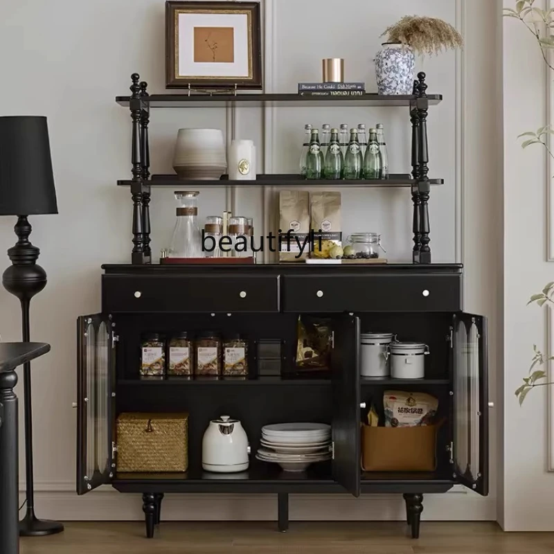 

French retro solid wood dining side cabinet, living room wall locker, household storage hallway cabinet