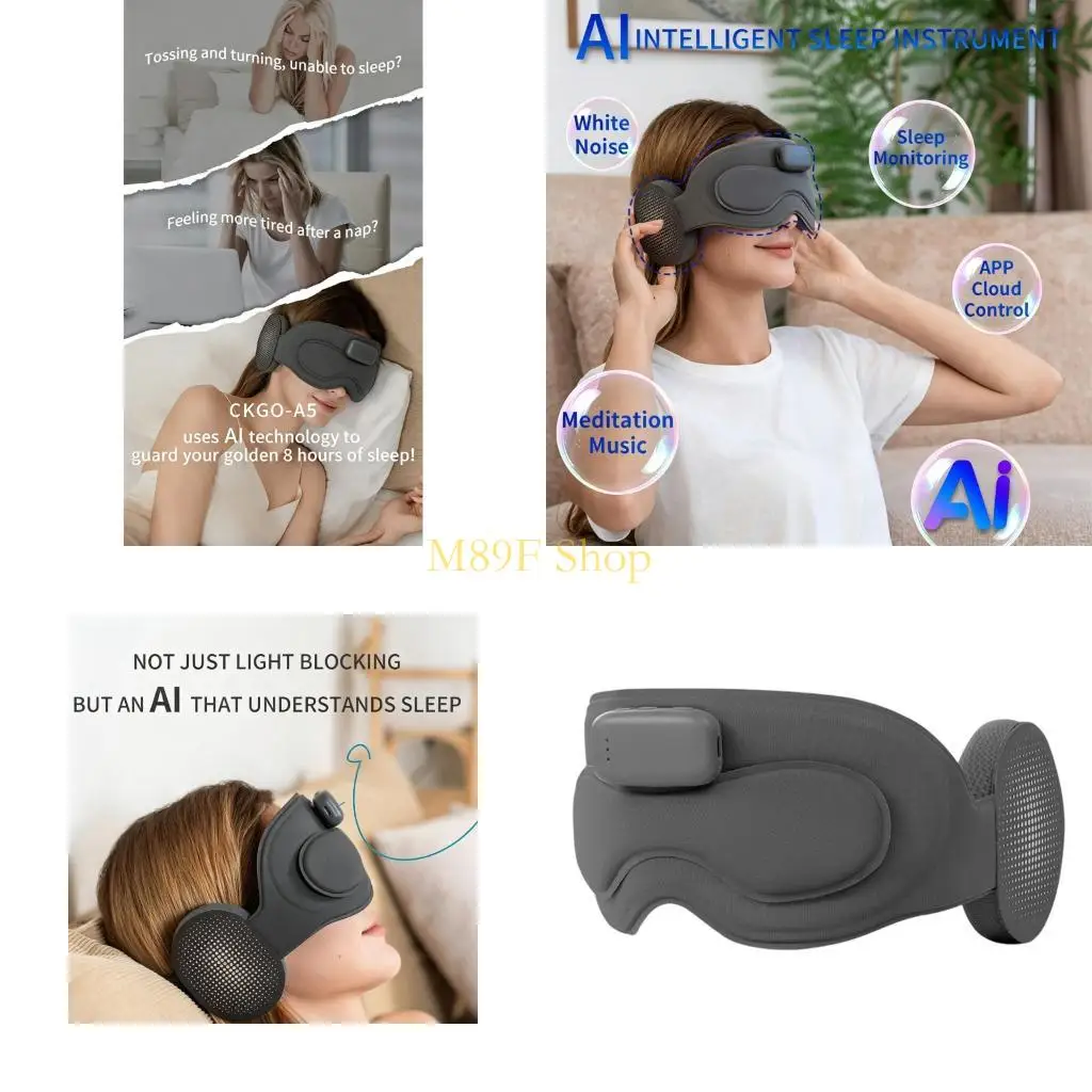 M89F 3D Eye Mask Contoured Rest Mask with Speaker Playback for Travel Breaks