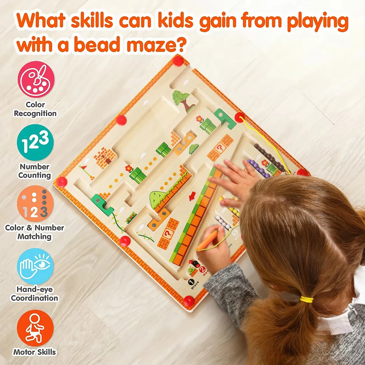 Montessori Toys Wooden Colorful Beads Number Maze Counting Matching Games Baby Educational Children Color Recognition Game Gifts