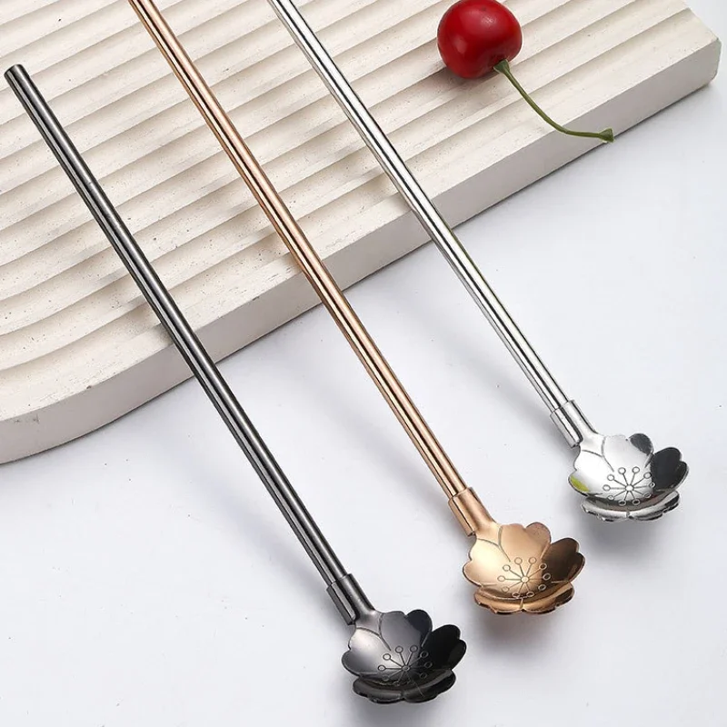 1pcs Mixing Spoon Reusable Straw Spoon SUS304 Stainless Steel Cocktail Stirring Spoon Milk Coffee Bar Accessories