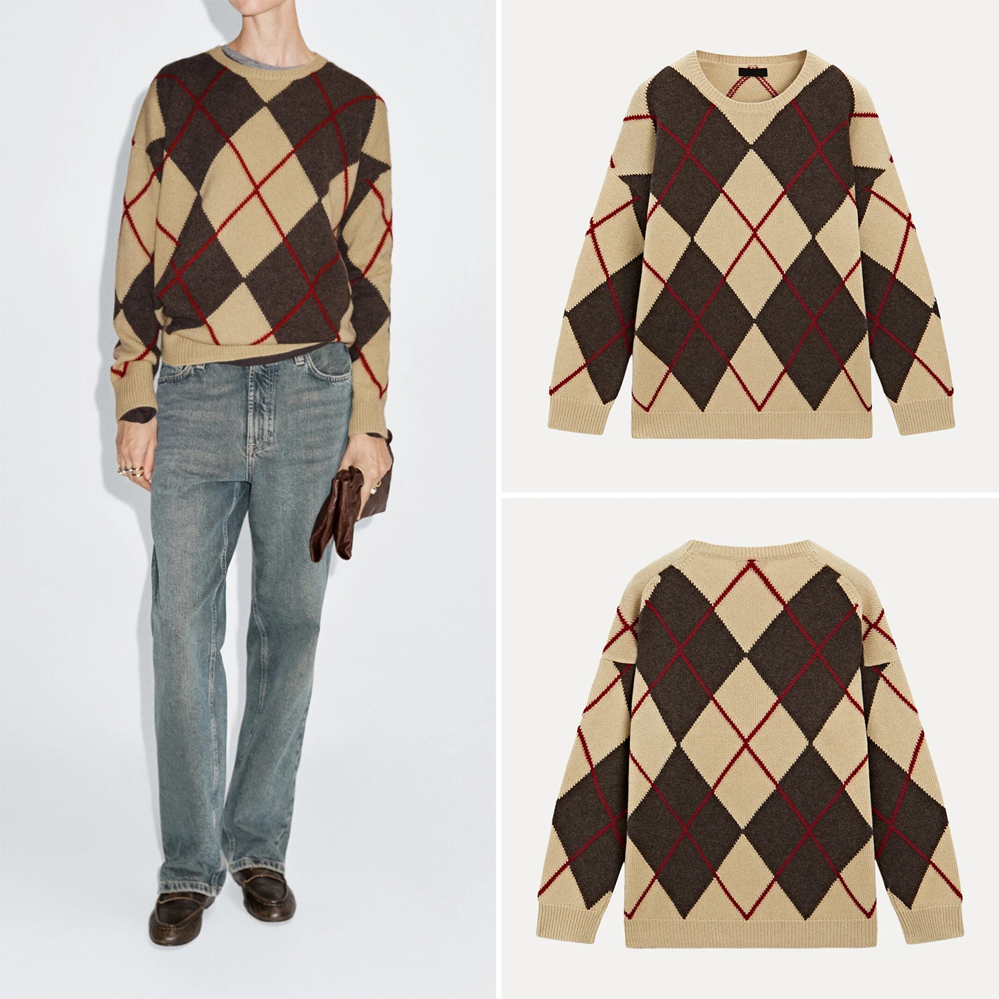 

Ele Diamond Pattern Knitwear round Ne Long Sve Regular Fit Commute Sle Autumn New Arrival Women's Faion Z