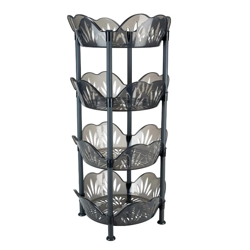 4 Tier Large Plastic Basket Free Standing Shelf, for Pantry Kitchen Narrow Places, Smoke Grey