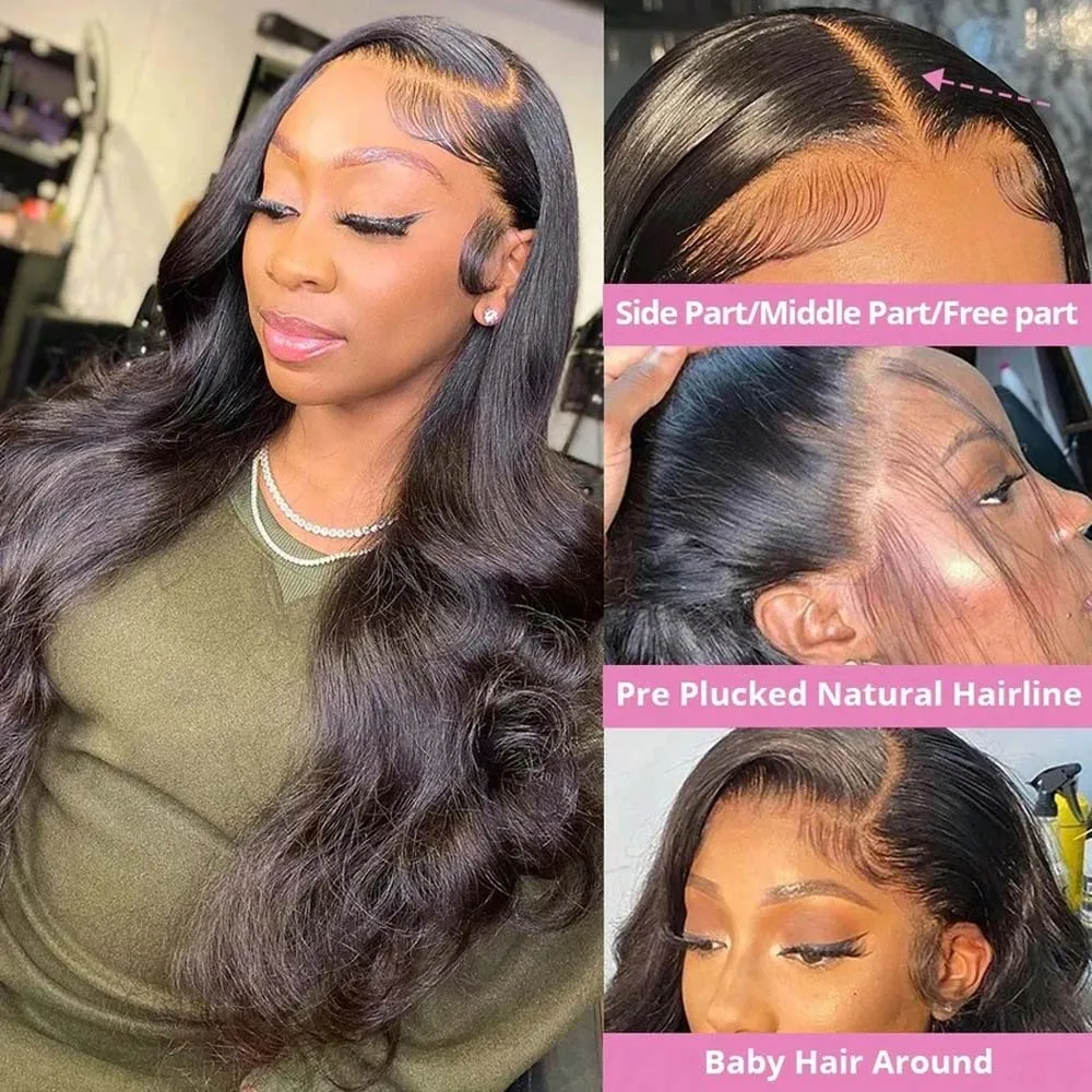 42 بوصة الجسم موجة الدانتيل الجبهة الباروكات الشعر البشري للنساء 13*6 HD الدانتيل الشفاف شعر مستعار أمامي اللون الأسود الطبيعي 250% الكثافة