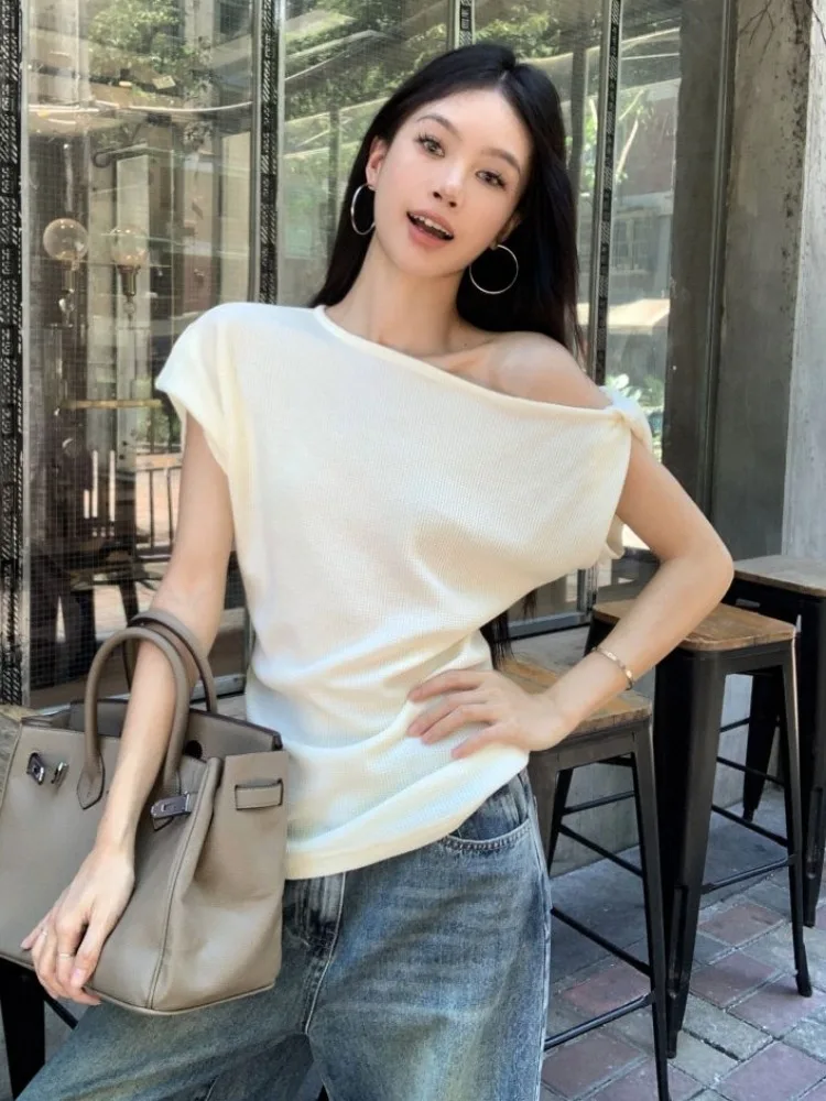 Skew Collar Off-shoulder T-shirts Women Slim Sexy Summer Street Style Harajuku Simple Lady Fashion Korean All-match Hotsweet Y2k