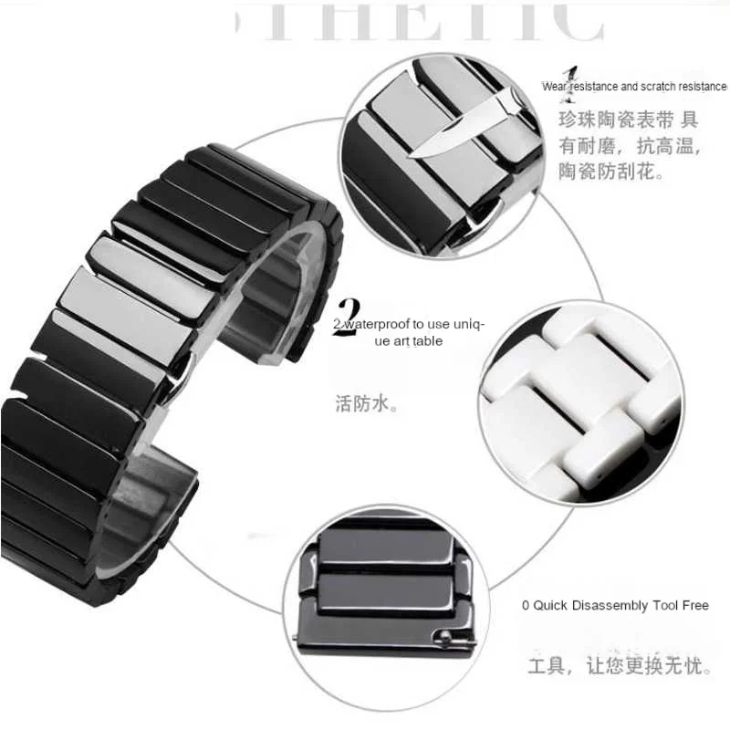 High Quality Ceramic Watchband For MOVADO BOLD Ceramic Watch with Chain Fashion 3600534 3600535 20 22mm Waterproof watch band